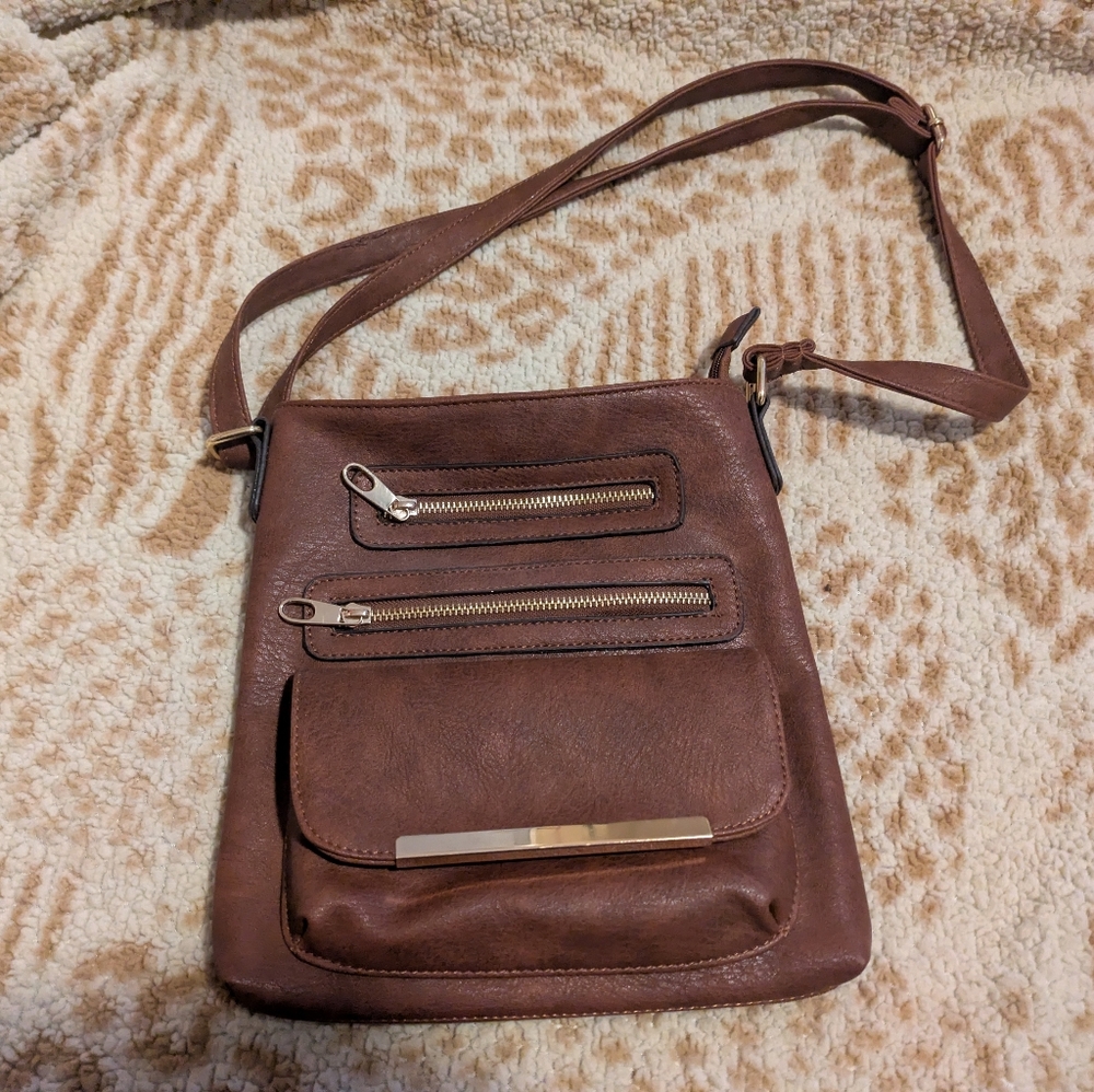 Brown Crossbody Bag With Gold Details